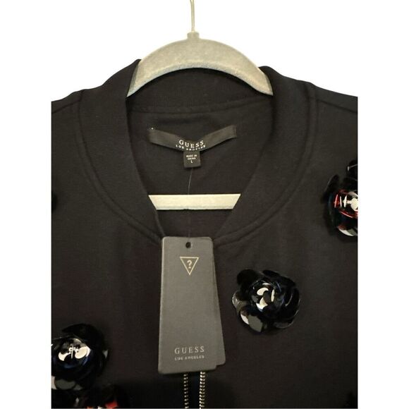 Guess Women's Embellished Long Sleeve Boyfriend Bomber Jacket Black Large NWT - Picture 3 of 12